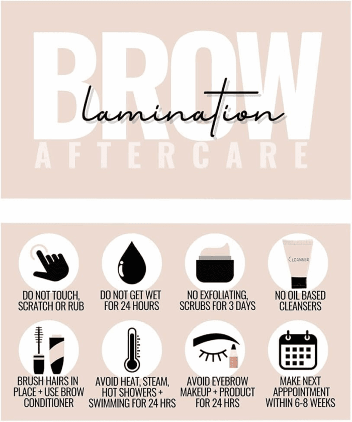 Cute Modern Brow Lamination after Care Cards/Pack of 55 Business Card Size Brow Lamination Aftercare Cards Perfect after Appointment Reminder