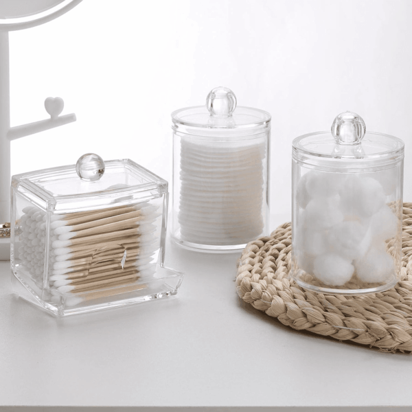 Plastic Qtips Holder Bathroom Container, 10/7 OZ Cotton Ball/Swabs Dispenser, Apothecary Jar Organizer for Storage 3 Pcs - Image 7