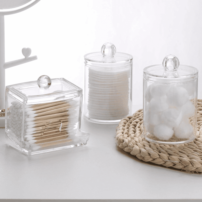 Plastic Qtips Holder Bathroom Container, 10/7 OZ Cotton Ball/Swabs Dispenser, Apothecary Jar Organizer for Storage 3 Pcs - Image 7