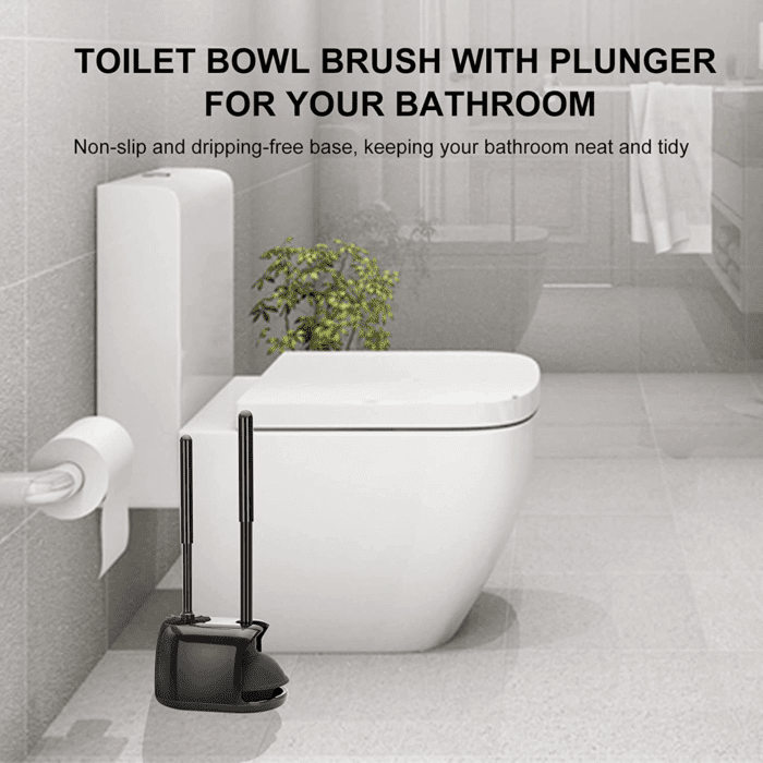 Toilet Brush and Plunger Set, Toilet Plungers for Bathroom Heavy Duty Toilet Bowl Brush and Holder Hidden Toilet Plunger and Brush Set for Deeply Cleaning - Black - Image 7