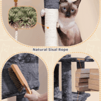 Large Multi-Level Cat Tree, 63 Inches Tall with Sisal-Covered Scratching Posts, Condo, Hammock, Dangling Ball, and Extended Platform for Cats to Play and Sleep - Image 7