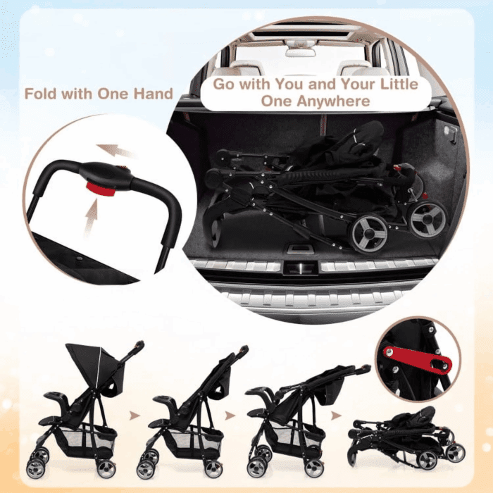 Baby Stroller, Infant Carriage Bassinet Stroller,Toddler Travel Stroller for Airplane with Adjustable Backrest and Canopy - Image 7