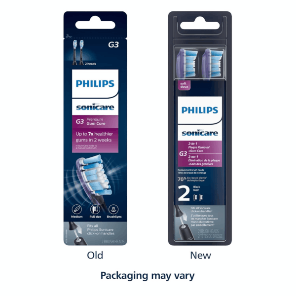 Genuine G3 Premium Gum Care Replacement Toothbrush Heads, 2 Brush Heads, Black, HX9052/95 - Image 9
