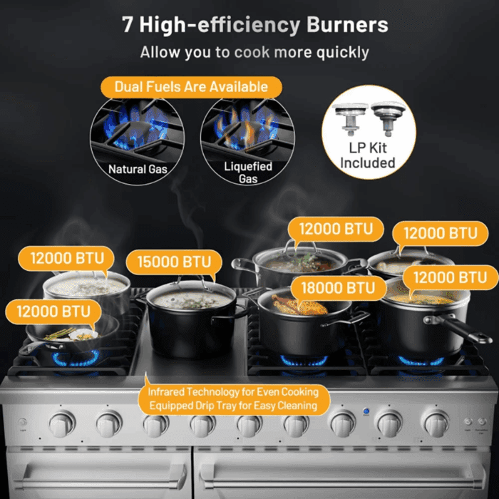 48 Inches Freestanding Natural Gas Range with 7 Burners Cooktop, Gas Cooktop for Kitchen, Stainless Steel - Image 5