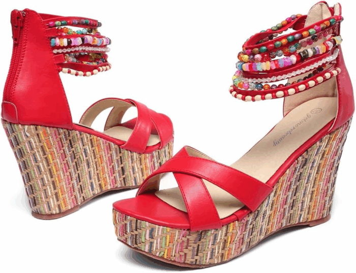 Women'S Wedge Sandals with Pearls across the Top Platform Sandals High Heels - Image 3