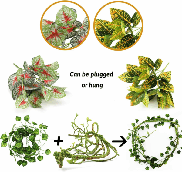 Reptile Plants, Terrarium Hanging Plant Vines Artificial Leaves Reptile Hide, Leopard Gecko Tank Accessories, Terrarium Decorations for Bearded Dragon Lizard Snake Geckos Chameleon - Image 3