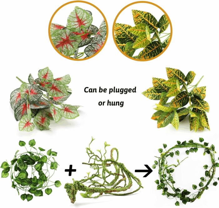 Reptile Plants, Terrarium Hanging Plant Vines Artificial Leaves Reptile Hide, Leopard Gecko Tank Accessories, Terrarium Decorations for Bearded Dragon Lizard Snake Geckos Chameleon - Image 3