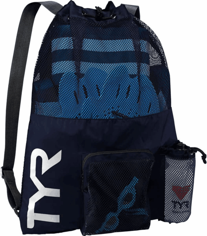 Big Mesh Mummy Backpack for Wet Swimming, Gym, and Workout Gear, Blue/Yellow - Image 3