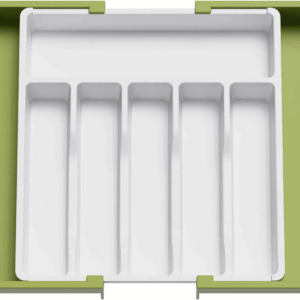 Silverware Drawer Organizer, Expandable Utensil Tray for Kitchen, BPA Free Flatware and Cutlery Holder, Adjustable Plastic Storage for Spoons Forks Knives, Large, Green&White