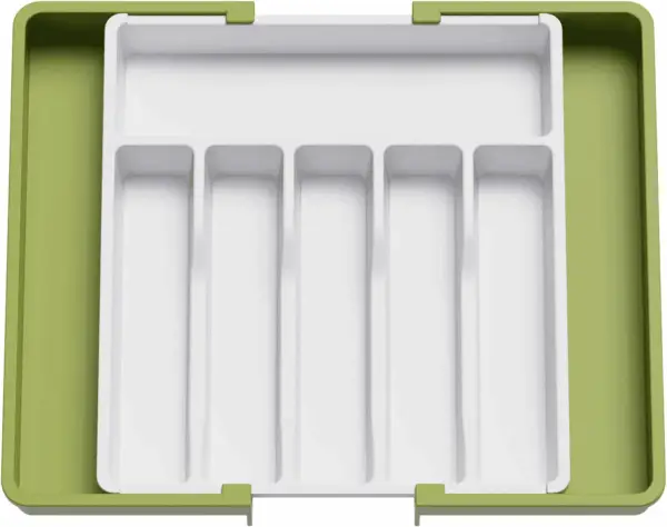 Silverware Drawer Organizer, Expandable Utensil Tray for Kitchen, BPA Free Flatware and Cutlery Holder, Adjustable Plastic Storage for Spoons Forks Knives, Large, Green&White