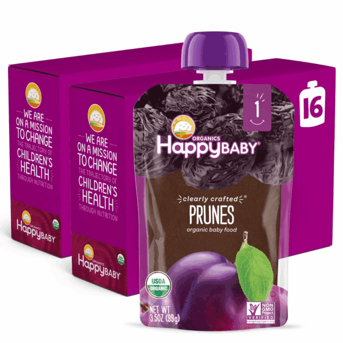 Clearly Crafted Organic Baby Food Stage 1, 3.5, 16 Count, Prunes, 56 Oz (Pack of 16)