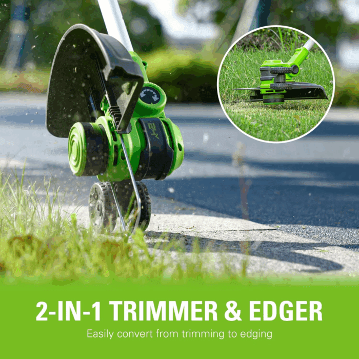 24V 12-Inch Cordless String Trimmer/Edger and Leaf Blower Combo Kit + 3 Bonus Spools, 2.0Ah Battery and Charger Included - Image 4