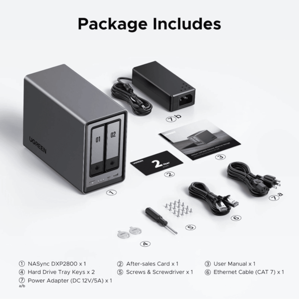 Nasync DXP2800 2-Bay Desktop NAS, Intel N100 Quad-Core CPU, 8GB DDR5 RAM, 2.5Gbe, 2 * M.2 Nvme Slots, 4K HDMI, Network Attached Storage (Diskless) - Image 9