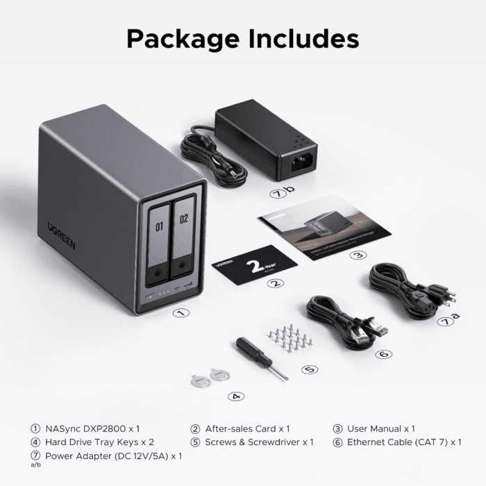 Nasync DXP2800 2-Bay Desktop NAS, Intel N100 Quad-Core CPU, 8GB DDR5 RAM, 2.5Gbe, 2 * M.2 Nvme Slots, 4K HDMI, Network Attached Storage (Diskless) - Image 9