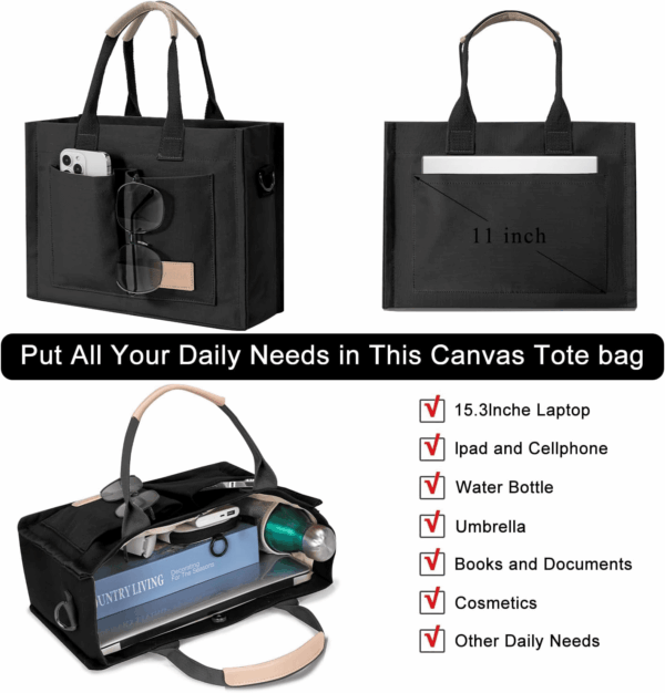 Tote Bags for Women Canvas Tote Purse Crossbody Bags with Pockets Top Handle Shoulder Handbags Satchel Bags for Women - Image 4