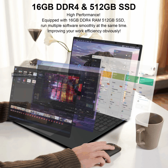 16 Inch Windows 11 Pro Laptop 16GB RAM 512GB SSD with 4 Core Intel Alder Lake N95, 1920X1200 FHD IPS Screen, Fingerprint, Backlit Keyboard, Ultra Thin and Light - Image 5