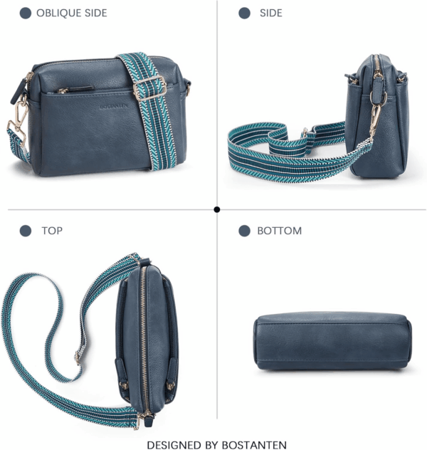 Small Crossbody Purse for Women Triple Zip Cell Phone Leather Handbag with Colored Shoulder Strap - Image 7