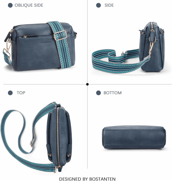 Small Crossbody Purse for Women Triple Zip Cell Phone Leather Handbag with Colored Shoulder Strap - Image 7