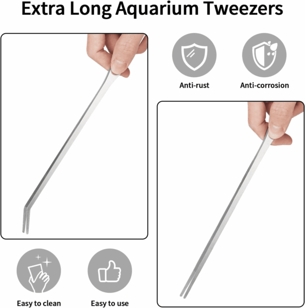 2PCS Long Aquarium Tweezers - 10.6" Straight and Curved Tweezers, Stainless Steel Reptile Feeding Tongs, Terrarium Aquascape Tools Feeder for Lizards, Bearded Dragon Snake Tank Accessories - Image 5