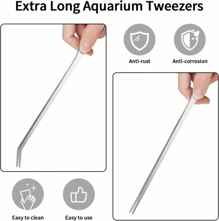 2PCS Long Aquarium Tweezers - 10.6" Straight and Curved Tweezers, Stainless Steel Reptile Feeding Tongs, Terrarium Aquascape Tools Feeder for Lizards, Bearded Dragon Snake Tank Accessories - Image 5