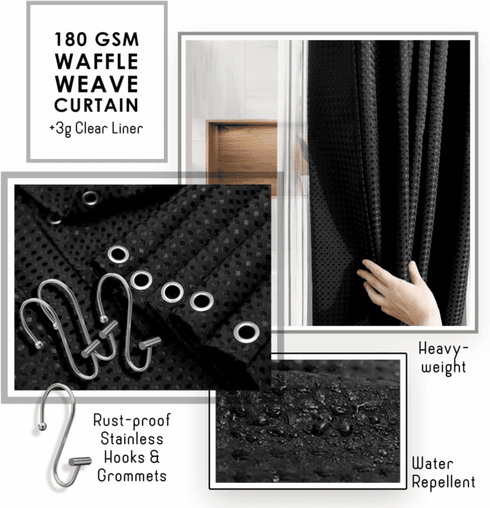Bathroom Accessories Set - Bathroom Set, 20PC Bathroom Accessory Set, Black Shower Curtain Set, Toilet Brush, Trash Can & Soap Dispenser - Image 4