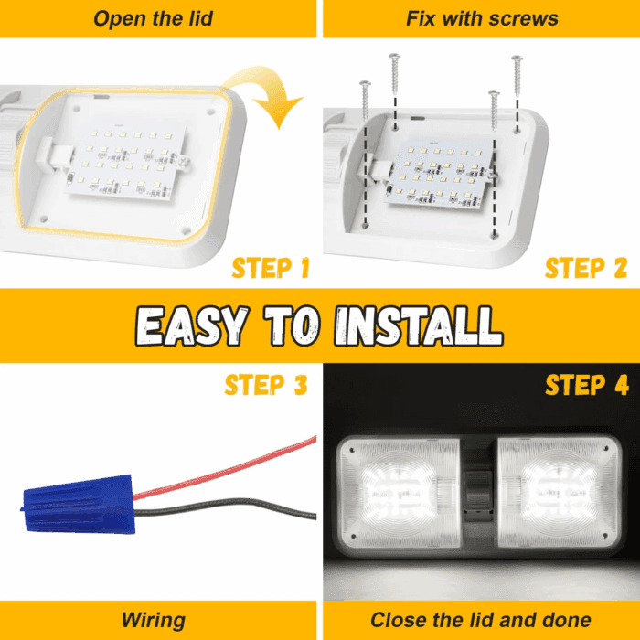 5PCS RV Ceiling Double Dome Lights 12V Ceiling Fixture RV Interior Led Ceiling Light Boat Camper Trailer Natural White 4000-4500K - Image 6