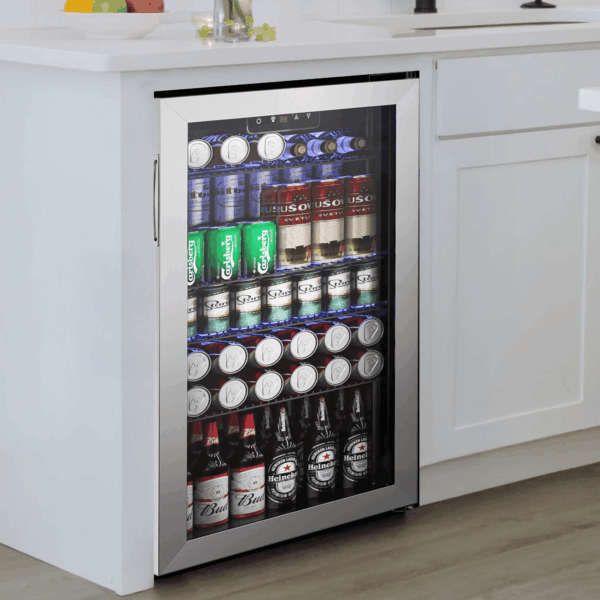 126 Can Beverage Refrigerator and Cooler with Glass Door for Home, 17.5 in D, 31.5 in H, Silver - Image 10