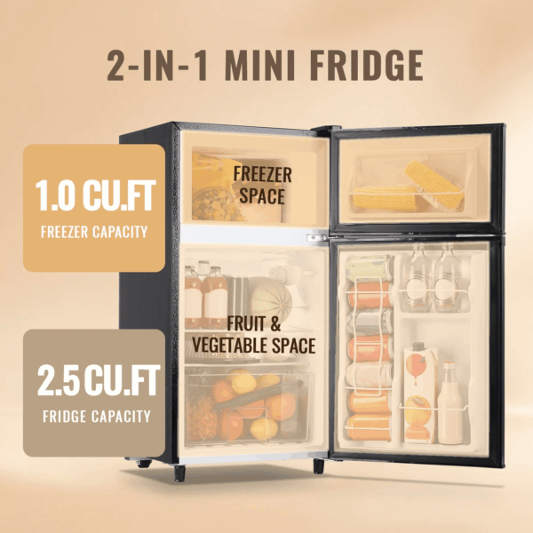3.5 Cu.Ft Fridge with Freezer 2 Door Compact Refrigerator Adjustable Thermostat Silver New - Image 8
