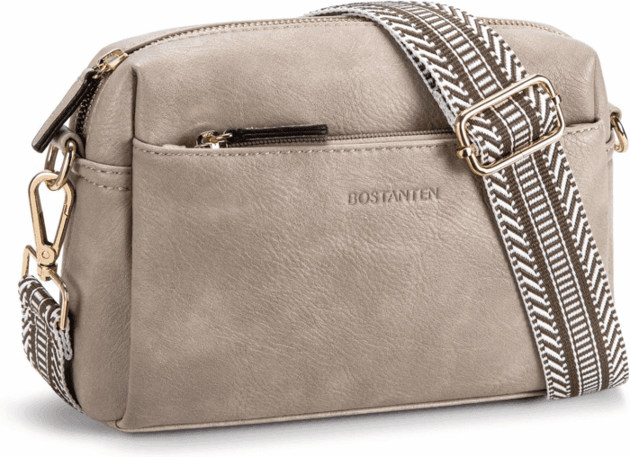Small Crossbody Purse for Women Triple Zip Cell Phone Leather Handbag with Colored Shoulder Strap