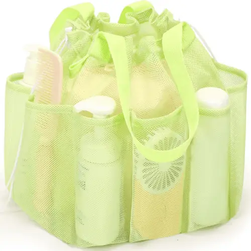 Mesh Shower Caddy Portable with Drawstring, Dorm Room Essentials for College Students Girls & Boys, Large Shower Bag for Camping,Swimming,Gym,Travel,Bathroom - Green