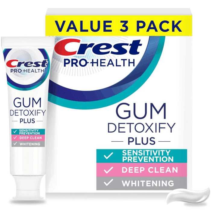 Pro-Health Gum Detoxify plus Toothpaste 4.5 Oz Pack of 3 - Antibacterial Fluoride Toothpaste, Sensitivity Protection, Whitens Teeth, Anticavity, Plaque Control