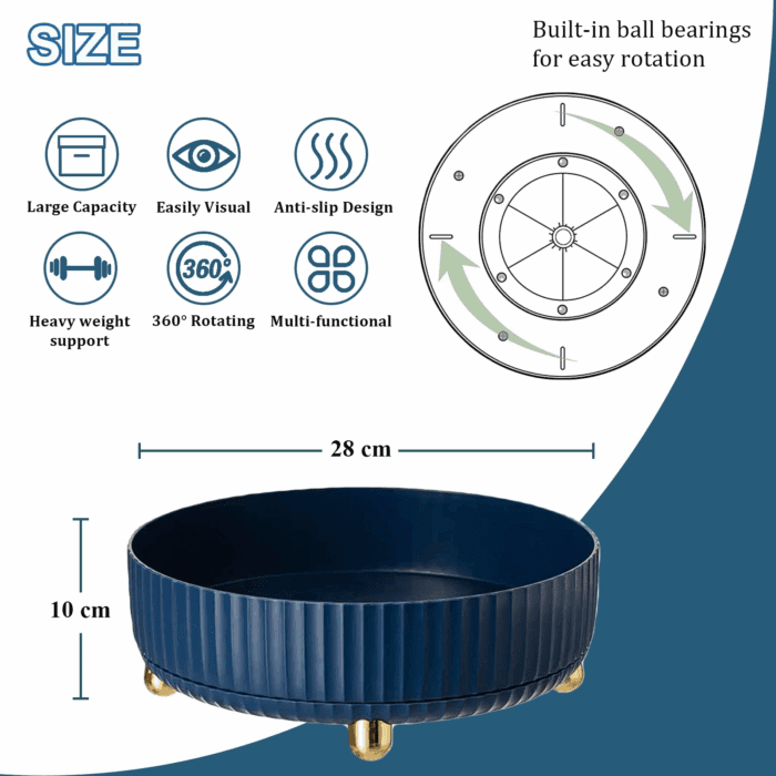 Makeup Perfume Organizer, 360 Degree Rotating Skincare Organizer Large Capacity Cosmetic Desk Spinning Storage Lotions Display Cases for Dresser, Blue - Image 7