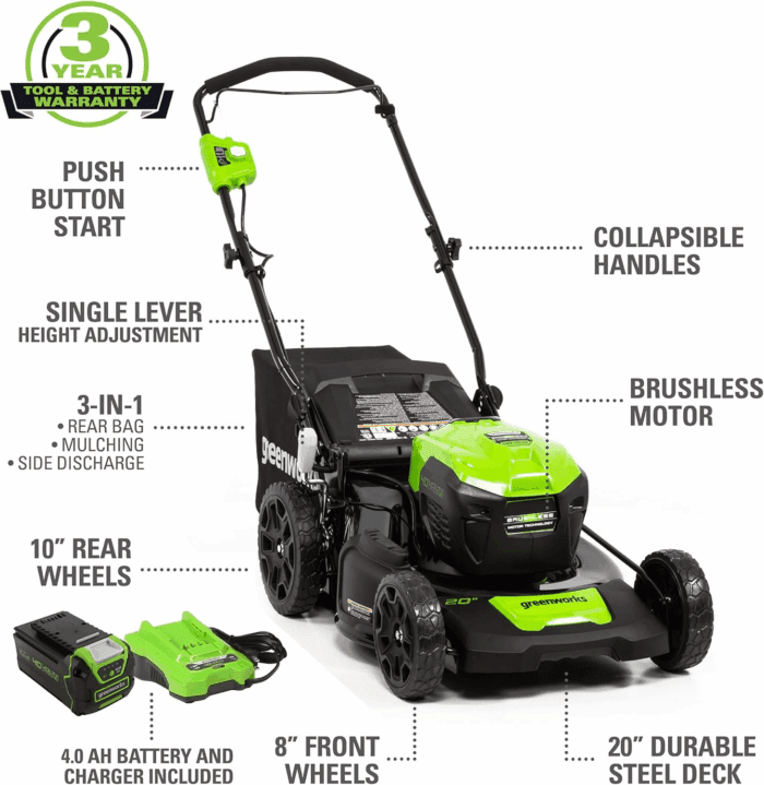 40V 20" Cordless Lawn Mower (Push), Axial Leaf Blower (500 CFM / 120 MPH),12" String Trimmer with 2 Batteries(5Ah+2Ah) and Chargers - Image 2