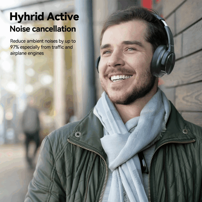 E9 Noise Cancelling Headphones,Wireless Bluetooth over Ear Headphones with Microphone - Black - Image 6