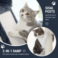 68 Inches Cat Tree/House and Towers for Big Feline/Scratching Post/Multi-Level Large Kitty Climbing Tree with Condo/Smokey Grey - Image 4