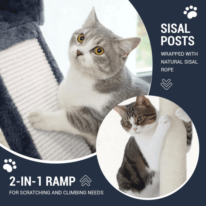 68 Inches Cat Tree/House and Towers for Big Feline/Scratching Post/Multi-Level Large Kitty Climbing Tree with Condo/Smokey Grey - Image 4