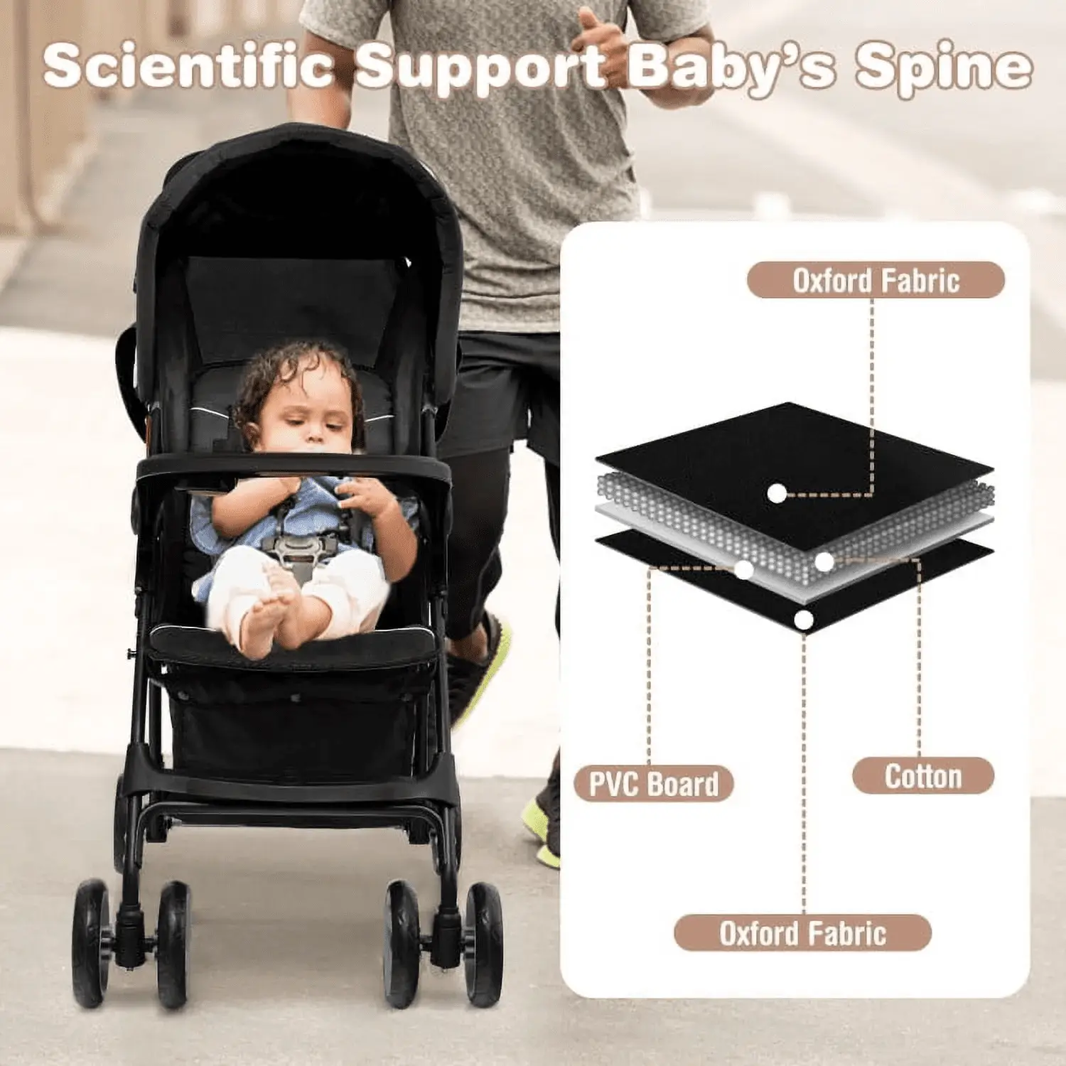 Baby Stroller, Infant Carriage Bassinet Stroller,Toddler Travel Stroller for Airplane with Adjustable Backrest and Canopy - Image 5