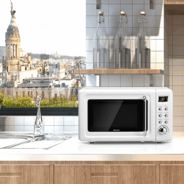 0.7Cu.Ft Retro Countertop Microwave Oven 700W LED Display Glass Turntable White - Image 4