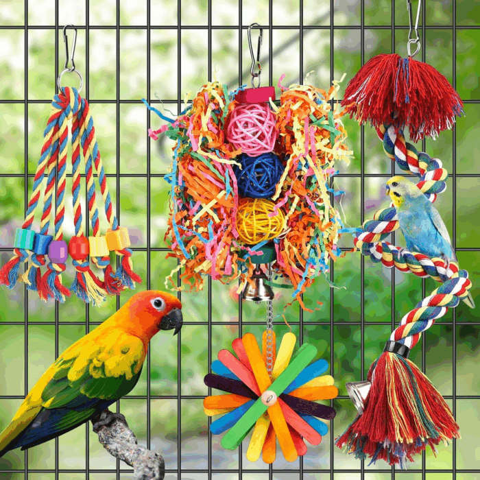 Bird Toys Bird Rope Perch with Bell Colorful Bird Chewing Shredding Foraging Toys Parakeet Toy Parrot Swing Climbing Standing Hanging Toys Bird Cage Accessories for Conure Cockatiel Budgies Lovebird - Image 3