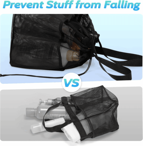 Mesh Shower Caddy Portable with Drawstring, Dorm Room Essentials for College Students Boy & Girl, Larger Shower Bag for Camping,Swimming,Gym,Travel,Bathroom - Black - Image 2