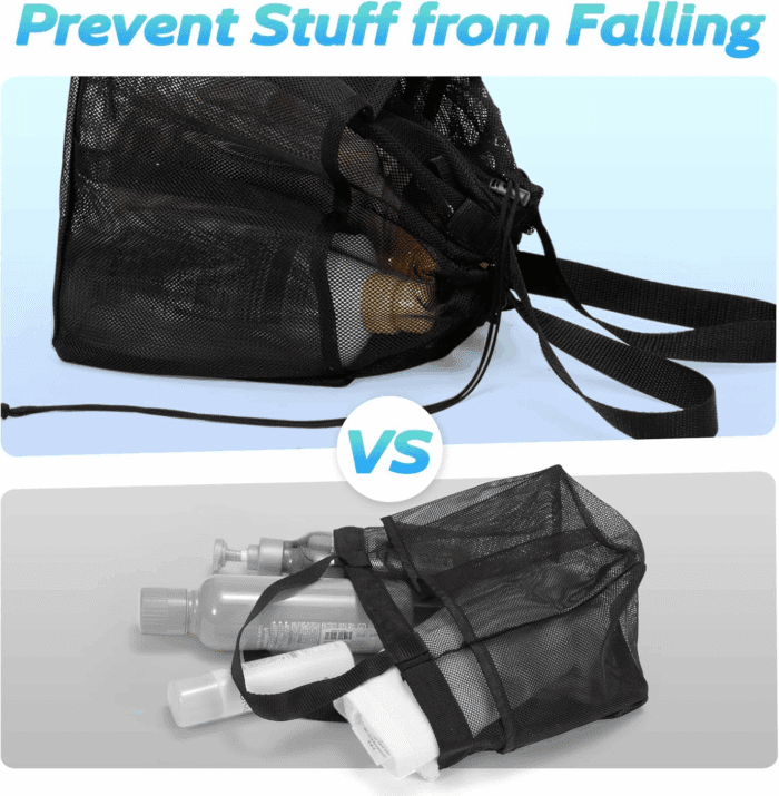 Mesh Shower Caddy Portable with Drawstring, Dorm Room Essentials for College Students Boy & Girl, Larger Shower Bag for Camping,Swimming,Gym,Travel,Bathroom - Black - Image 2