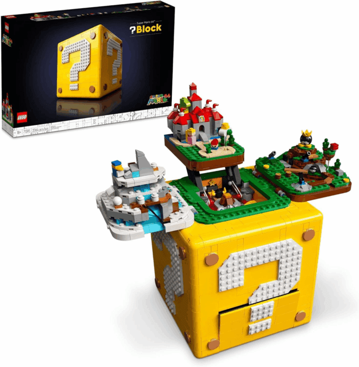 Super Mario 64 Question Mark Block 71395, 3D Model Set for Adults with 4 Microscale Game Levels: Peach’S Castle, Bob-Omb Battlefield, Cool Mountain and Lethal Lava Trouble