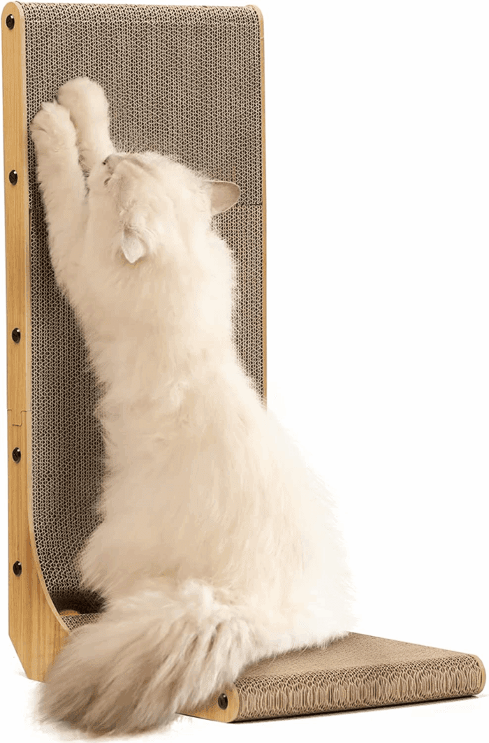 Cat Scratcher, 26.8 Inch L Shape Cat Scratch Pad Wall Mounted, Cat Scratching Cardboard with Ball Toy for Indoor Cats, Large Size