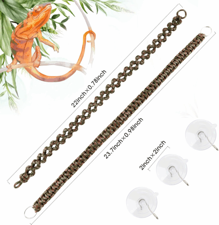 2 Pcs Reptile Vines for Climbing Bendable Jungle Vines Made of Handmade Umbrella Cord Weaving Rope Decor with 3 Suction Cup Accessories for Chameleon Crab Lizards Snakes Gecko Frog Hermit Crab - Image 2