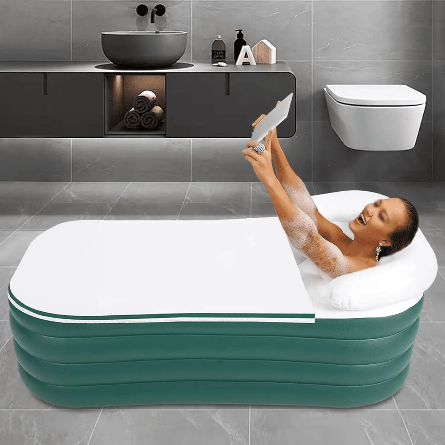 For Adult Spa Inflatable Adult Bath Tub, Foldable Portable Inflatable Soaking Bathtub with Electric Air Pump Blow up Bathtub - Image 6