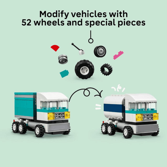 Classic Creative Vehicles, Colorful Construction Brick Building Kit with Ice Cream Truck, Police Car Toy, Model City Cars and More, Gift or Car Toy for Boys, Girls and Kids Ages 5 and Up, 11036 - Image 4