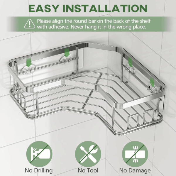 Shower Caddy Organizer, 3-Pack Corner Shower Caddy Organizer Shelves Storage Rack Accessories Rustproof Stainless Steel for Bathroom Countertop Home Decor Set, Silver - Image 5