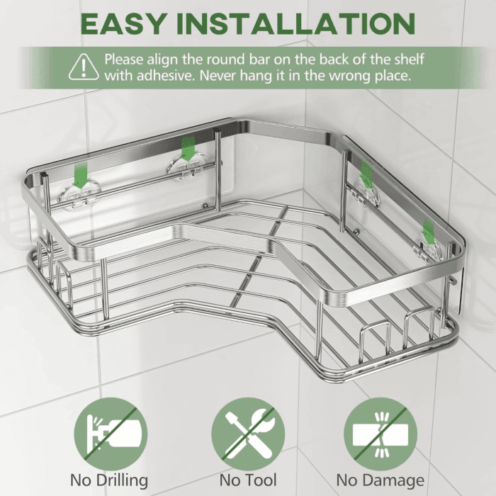 Shower Caddy Organizer, 3-Pack Corner Shower Caddy Organizer Shelves Storage Rack Accessories Rustproof Stainless Steel for Bathroom Countertop Home Decor Set, Silver - Image 5