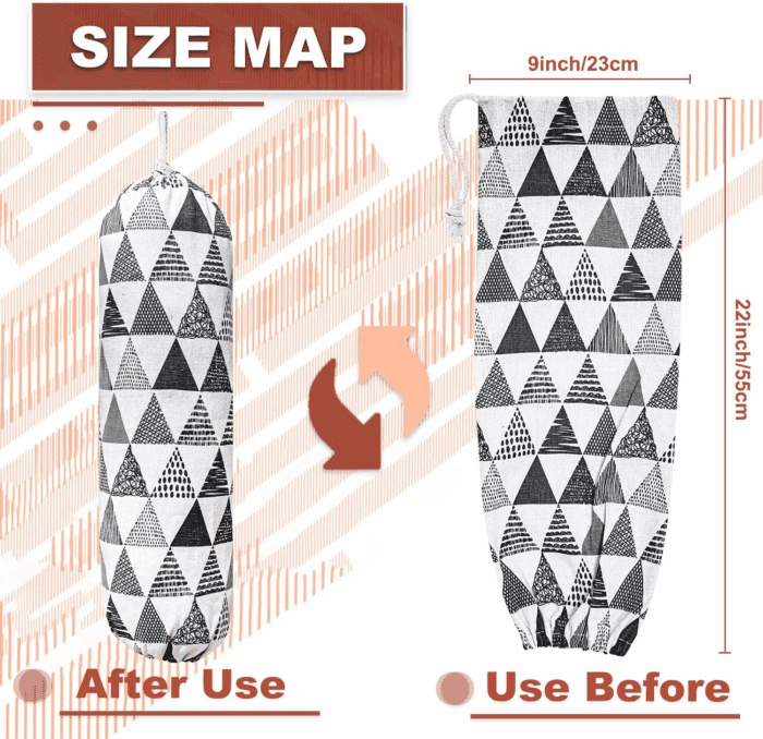 Plastic Bag Holder,Wall Mount Plastic Bag Organizer,Washable Large Grocery Bag Storage Dispenser,Shopping Bags Carrier ​For Home Kitchen Travelling,Free Adjustment with Drawstring,Gray Triangle, 22X9" - Image 2