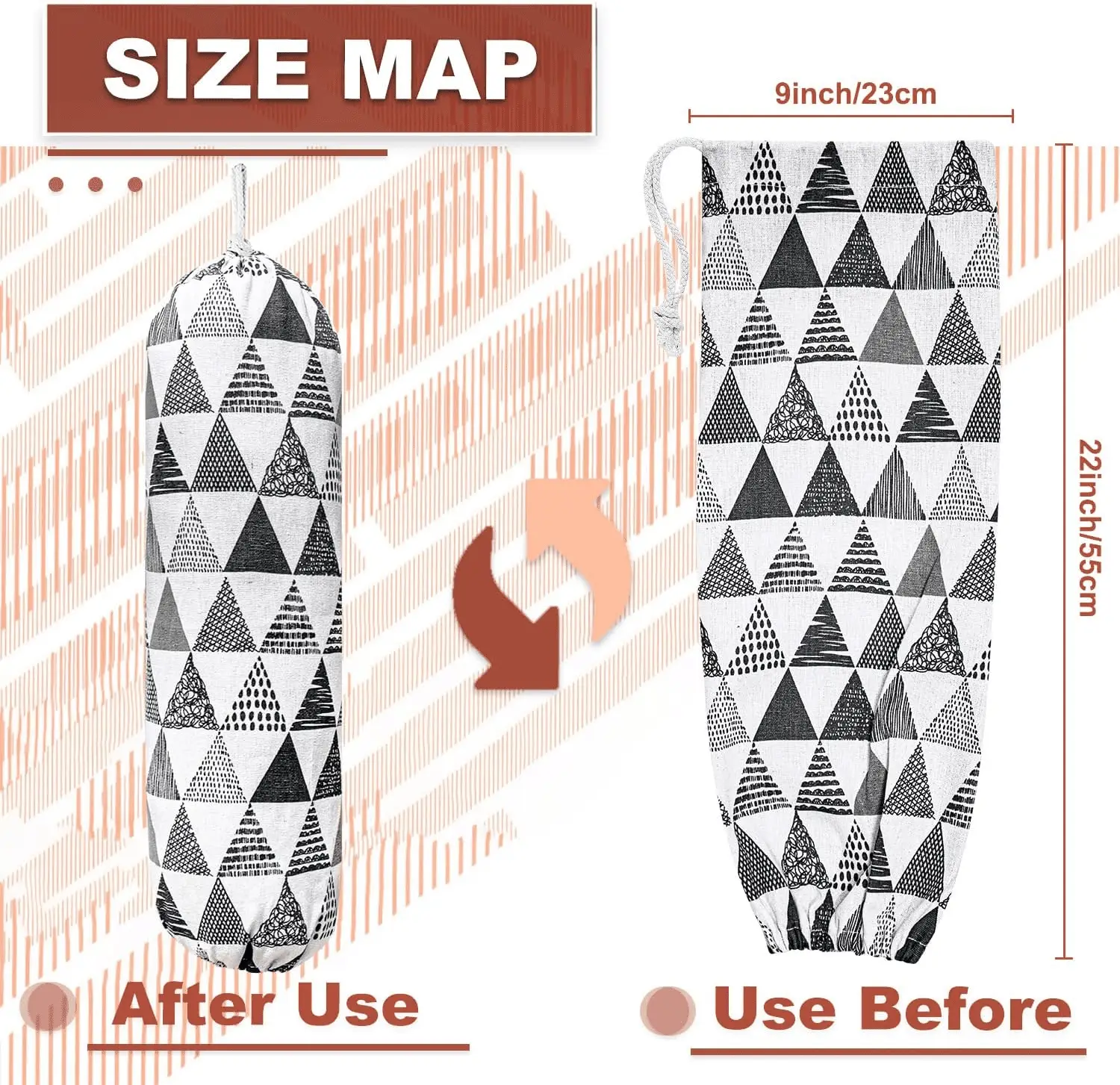 Plastic Bag Holder,Wall Mount Plastic Bag Organizer,Washable Large Grocery Bag Storage Dispenser,Shopping Bags Carrier For Home Kitchen Travelling,Free Adjustment with Drawstring,Gray Triangle, 22X9" - Image 2